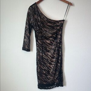 MM COUTURE Black Sequin One Shoulder Bodycon Dress